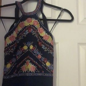 Lulu’s Navy with embroidery halter neck dress